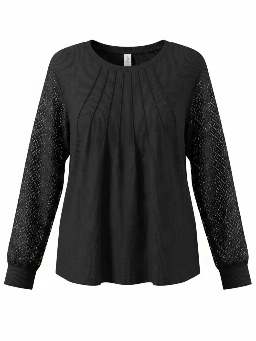B Black Lace Sleeve Top XL Textured Knit Blouse Balloon Sleeve Dressy Casual